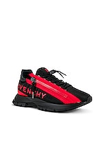 Givenchy Spectre Zip Runners Sneaker in Black & Red, view 2, click to view large image.