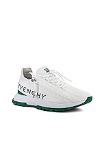 Givenchy Spectre Zip Runners Sneaker in White & Green, view 2, click to view large image.