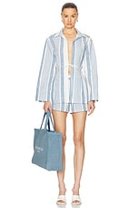 Givenchy Linen Mini Short in Blue & Off White, view 4, click to view large image.