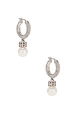 Givenchy Pearl Crystal Hoop Earrings in White & Silvery, view 1, click to view large image.