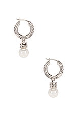 Givenchy Pearl Crystal Hoop Earrings in White & Silvery, view 3, click to view large image.