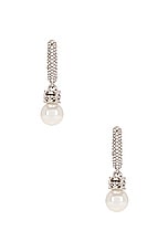 Givenchy Pearl Crystal Hoop Earrings in White & Silvery, view 4, click to view large image.