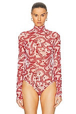 Givenchy Jacquard Turtleneck Bodysuit Top in Pink & Red, view 2, click to view large image.