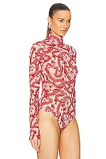 Givenchy Jacquard Turtleneck Bodysuit Top in Pink & Red, view 3, click to view large image.