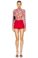 Givenchy Jacquard Turtleneck Bodysuit Top in Pink & Red, view 5, click to view large image.