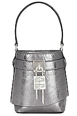 Givenchy Micro Shark Lock Bucket Bag in Silvery Grey, view 3, click to view large image.