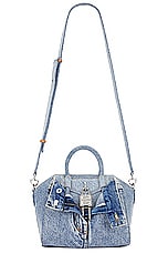 Givenchy Mini Antigona Lock Boyfriend Bag in Medium Blue, view 1, click to view large image.