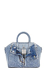 Givenchy Mini Antigona Lock Boyfriend Bag in Medium Blue, view 3, click to view large image.
