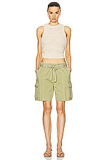 GRLFRND Slouchy Utility Twill Short in Light Olive, view 4, click to view large image.