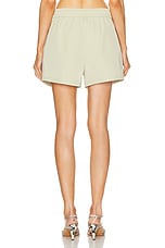 GRLFRND Tech Gabardine Boxer Shorts in Light Olive, view 3, click to view large image.