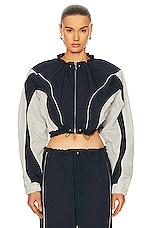 GRLFRND Cinched Bomber Jacket in Navy & Ivory, view 1, click to view large image.