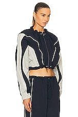 GRLFRND Cinched Bomber Jacket in Navy & Ivory, view 2, click to view large image.