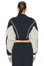 GRLFRND Cinched Bomber Jacket in Navy & Ivory, view 3, click to view large image.