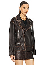 GRLFRND Cat Moto Jacket in Brown, view 3, click to view large image.