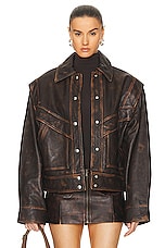 GRLFRND Jayden Distressed Leather Jacket in Dark Brown, view 1, click to view large image.