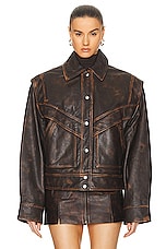 GRLFRND Jayden Distressed Leather Jacket in Dark Brown, view 2, click to view large image.