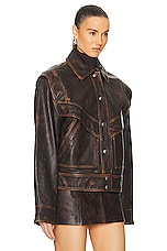 GRLFRND Jayden Distressed Leather Jacket in Dark Brown, view 3, click to view large image.