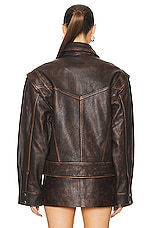 GRLFRND Jayden Distressed Leather Jacket in Dark Brown, view 4, click to view large image.