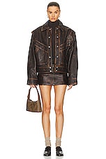 GRLFRND Jayden Distressed Leather Jacket in Dark Brown, view 5, click to view large image.