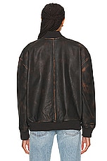 GRLFRND Distressed Leather Oversized Bomber in Chocolate Brown, view 4, click to view large image.
