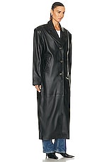 GRLFRND The Long Leather Coat in Black, view 3, click to view large image.