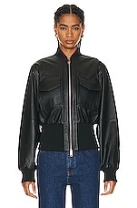 GRLFRND The Cropped Leather Bomber in Black, view 2, click to view large image.