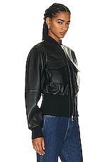 GRLFRND The Cropped Leather Bomber in Black, view 3, click to view large image.