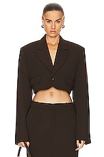 GRLFRND The Cropped Blazer in Ganache Brown, view 1, click to view large image.