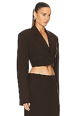 GRLFRND The Cropped Blazer in Ganache Brown, view 2, click to view large image.