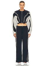 GRLFRND Cinched Waist Wide Leg Pant in Navy & Ivory, view 5, click to view large image.