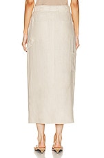GRLFRND The Linen Cargo Midi Skirt in Natural Linen, view 3, click to view large image.