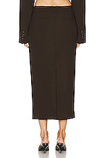 GRLFRND The Trouser Midi Skirt in Ganache Brown, view 3, click to view large image.