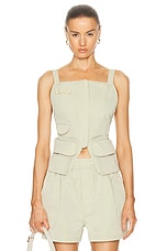 GRLFRND Tech Gabardine Apron Top in Light Olive, view 1, click to view large image.