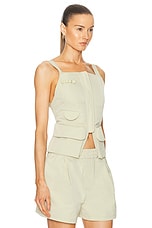GRLFRND Tech Gabardine Apron Top in Light Olive, view 2, click to view large image.