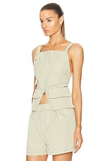 GRLFRND Tech Gabardine Apron Top in Light Olive, view 3, click to view large image.