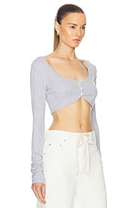 GRLFRND Rib Button Through Crop Top in Heather Grey, view 2, click to view large image.