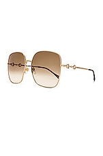 Gucci Horsebit Square Sunglasses in Shiny Endura Gold & Brown Gradient, view 2, click to view large image.