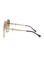 Gucci Horsebit Oversize Square Sunglasses in Shiny Endura Gold & Brown Gradient, view 3, click to view large image.