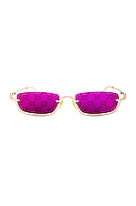 Gucci GG Upside Down Rectangular Sunglasses in Gold & Violet, view 1, click to view large image.