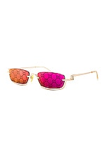 Gucci GG Upside Down Rectangular Sunglasses in Gold & Violet, view 2, click to view large image.