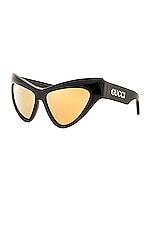 Gucci Sharp Cat Eye Sunglasses in Black & Gold, view 2, click to view large image.