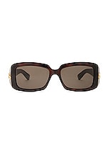Gucci GG Corner Rectangular Squared Sunglasses In Havana Brown in Havana Brown, view 1, click to view large image.