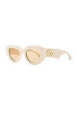 Gucci Geometrical Directional Sunglasses in Ivory & Brown, view 2, click to view large image.