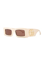 Gucci Generation Rectangular Sunglasses in Shiny Solid Ivory, view 2, click to view large image.