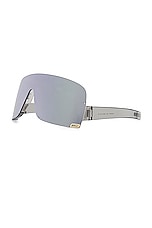 Gucci Rimless Mask Sunglasses in Shiny Transparent Light Grey, view 2, click to view large image.