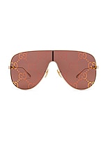 Gucci Mask Sunglasses in Gold & Red, view 1, click to view large image.