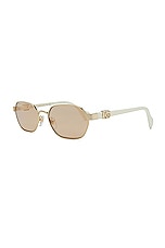 Gucci Geometric Sunglasses In Gold &amp; Ivory in Gold & Ivory, view 2, click to view large image.