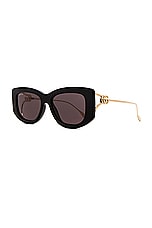 Gucci Flat &amp; Bend Rectangular Sunglasses in Black & Gold, view 2, click to view large image.