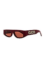 Gucci Flat Top Sunglasses In Burgundy &amp; Brown in Burgundy & Brown, view 2, click to view large image.