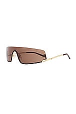 Gucci Shield Sunglasses in Gold & Brown, view 2, click to view large image.